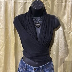 Black Open-front Vest/Drape Top - Size XL